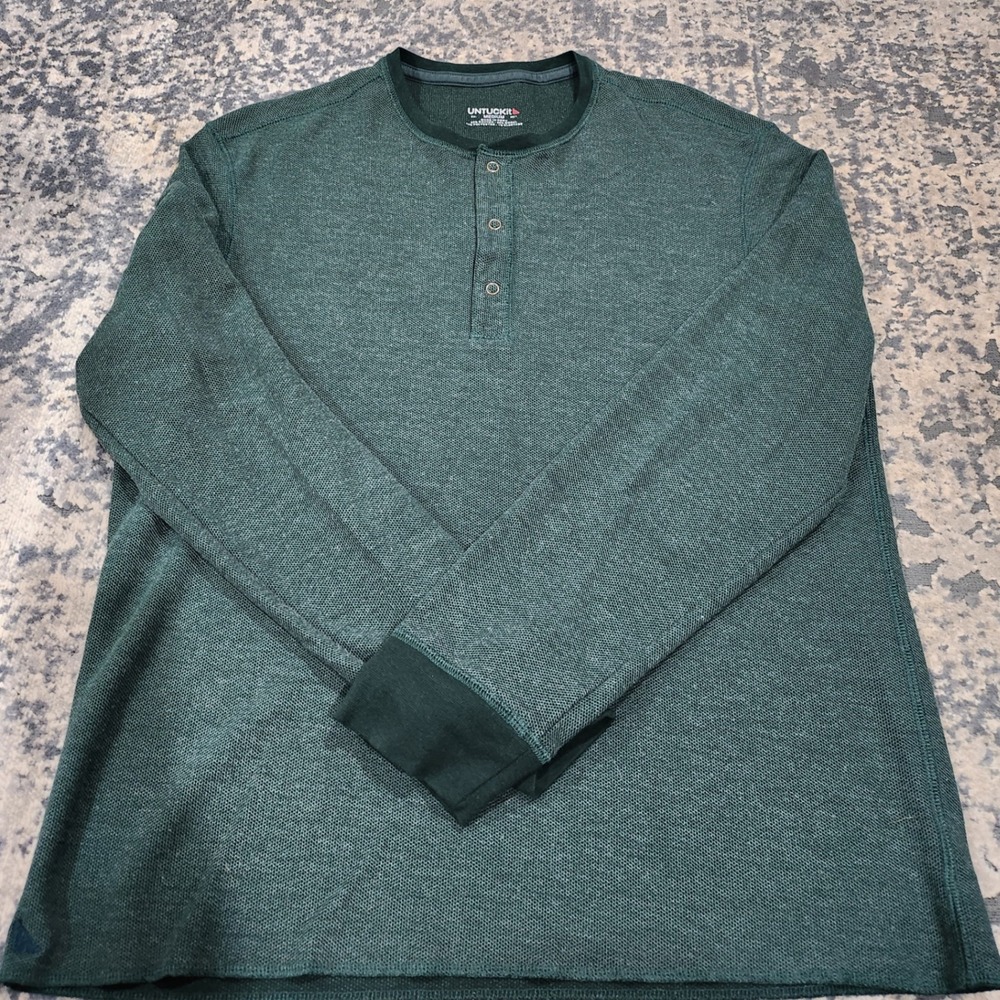UNTUCKit Schrock Henley Shirt Mens Medium Green Waffle Knit Long Sleeve 40759